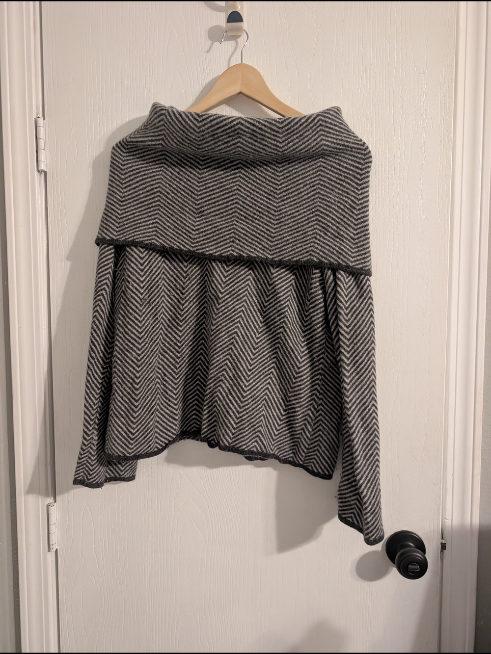 Gray Chevron Cowl Neck Sweater